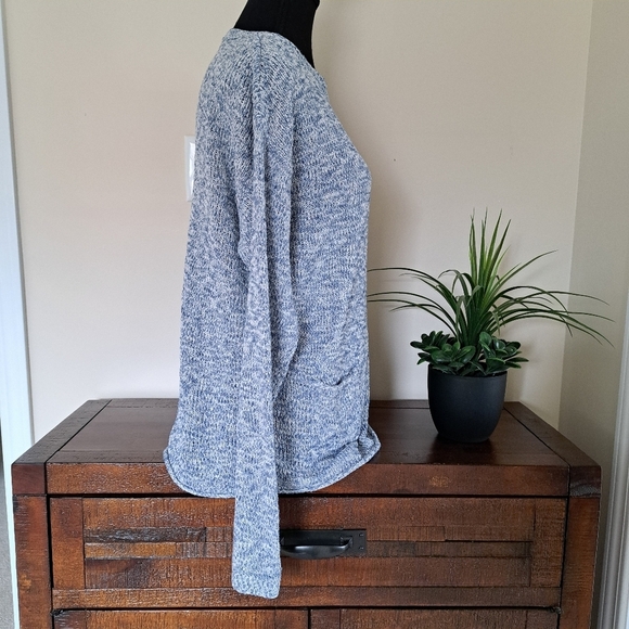 Chaps Sweater Loose Knit Top Women's Medium Blue White Marled Sweater - Picture 3 of 11